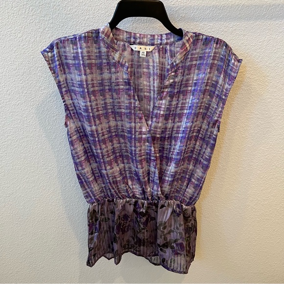 CAbi Purple Two print Peplum Style Blouse - Picture 1 of 9